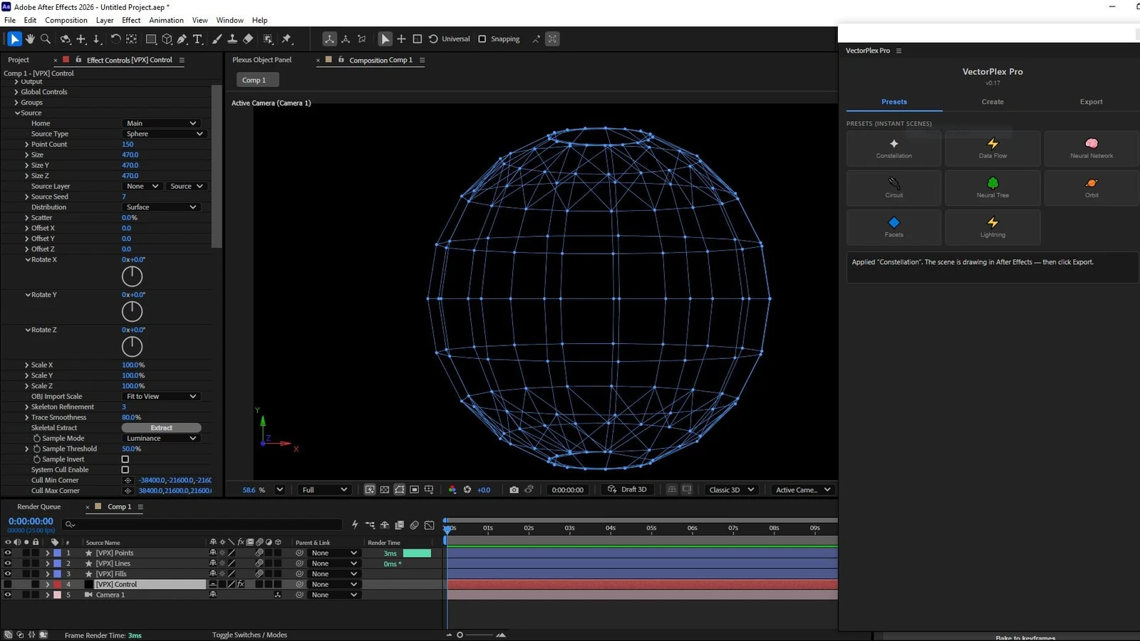 A VectorPlex Pro network animation rendered in After Effects